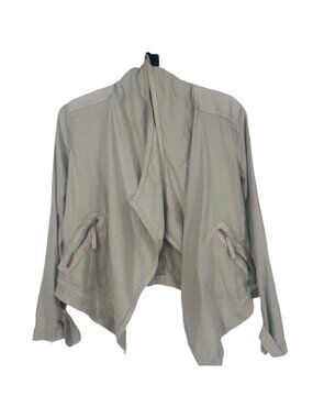 Anthropologie Jacket Women's XS Gray Linen Draped Open Front Utility Anorak Coat